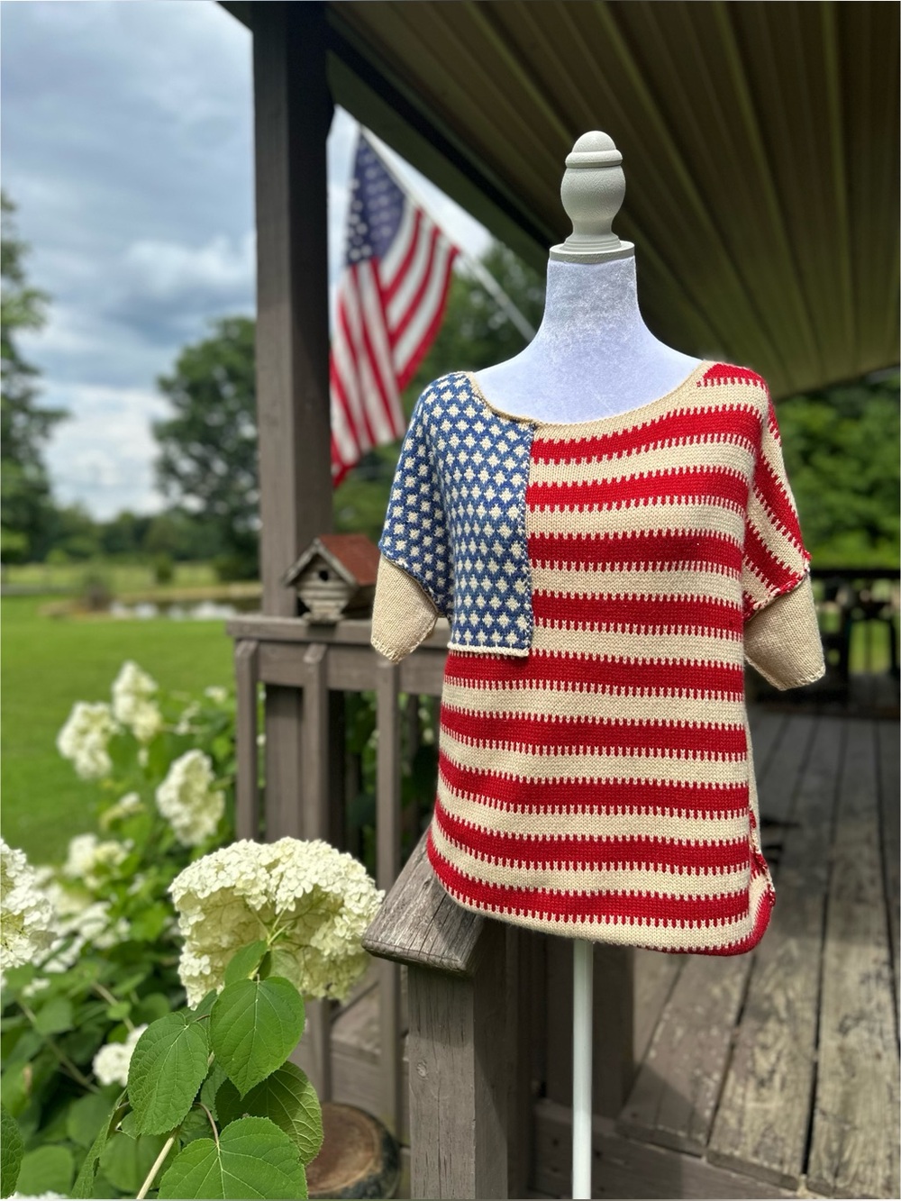 Haptics by Holly Harper Women’s Flag Knit Sweater Tee in Red, White & Blue